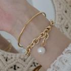 Faux Pearl Chain Bracelet Gold - One Size
