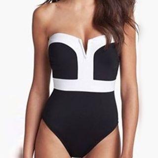 Contrast Trim Strapless Swimsuit