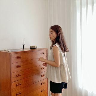 Sleeve Linen Blend Peplum Top