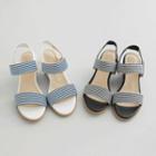 Striped Double-strap Wedge Sandals