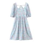 Floral Open Back Short-sleeve Mini A-line Dress