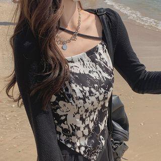 Long-sleeve Print Panel Crop Top