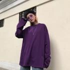 Long-sleeve Lettering Long T-shirt Purple - One Size