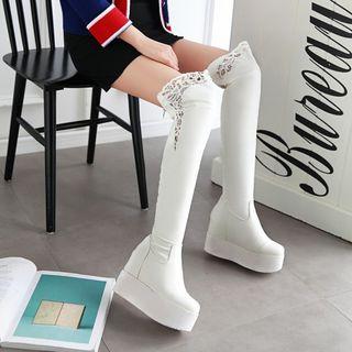 Lace Trim Platform Over-the-knee Boots