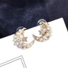 Faux Pearl Rhinestone Moon Earring Gold - One Size