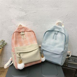 Pom Pom Plaid Canvas Backpack