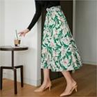 Floral Print Pleated Skirt With Belt