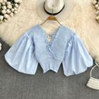 Puff Sleeve Smocked Crop Blouse