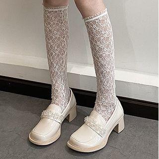 Beaded Platform Block Heel Loafers