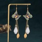 Butterfly Faux Gemstone Alloy Fringed Earring 1 Pair - Cp439 - Green & White - One Size