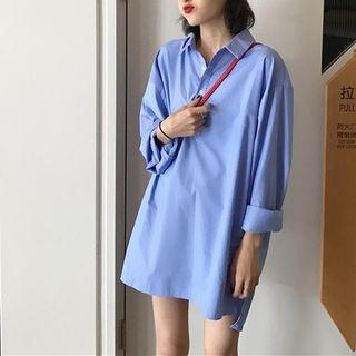 Long Dolman Sleeve Plain Shirt Dress