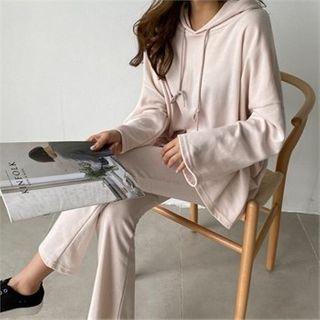 Set: Hooded Pullover + Band-waist Boot-cut Pants