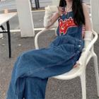Applique Wide Leg Denim Jumper Pants