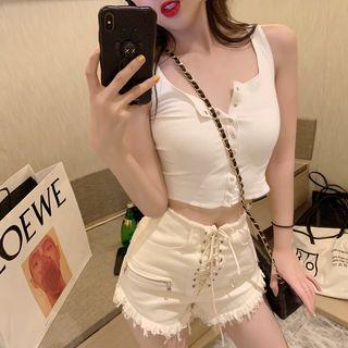 Buttoned Cropped Tank Top White - One Size