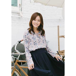 Flutter-sleeve Floral Print Chiffon Top