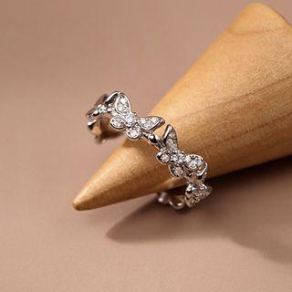 Butterfly Rhinestone Sterling Silver Open Ring Silver - One Size