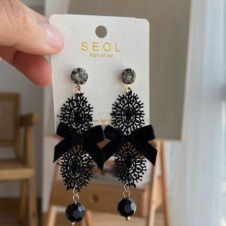 Ribbon Rhinestone Lace Dangle Earring