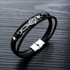 Stainless Steel Leather Layered Bracelet 1350 - Black - One Size