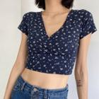Short-sleeve Cropped Floral Print T-shirt
