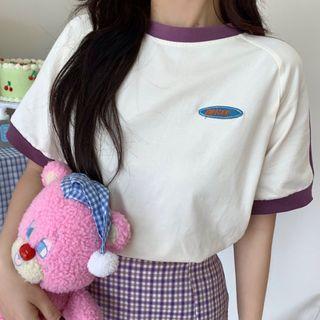 Short-sleeve Contrast Trim Logo Embroidered T-shirt