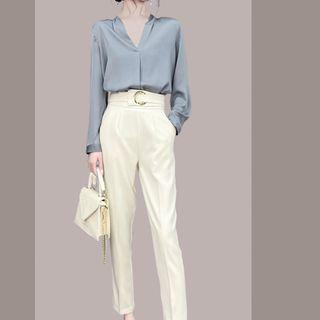 Plain Blouse / Straight Leg Dress Pants / Set