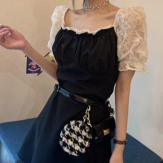 Lace Panel Short-sleeve A-line Dress / Top