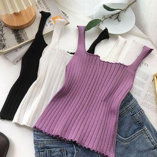 Lettuce Edge Ribbed Knit Crop Tank Top
