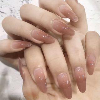Gradient Pointed Faux Nail Tips 317 - Glue - Black & Nude - One Size