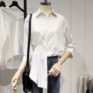 Asymmetric Polo Collar Blouse White - One Size