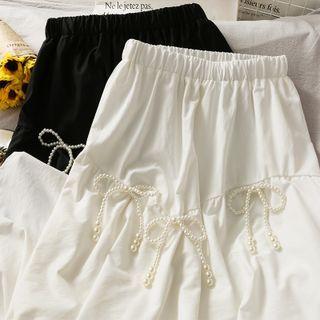 Pearl-ribbon Midi Skirt