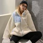Two-tone Fleece Hooded Zip Jacket