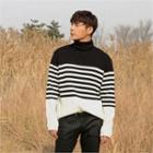 Mock-neck Stripe Wool Blend Sweater