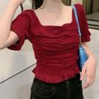 Short-sleeve Shirred Knit Cropped Top