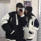 Couple Matching Color Panel Hooded Padded Jacket