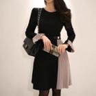 Bell-sleeve Pleated Panel A-line Dress