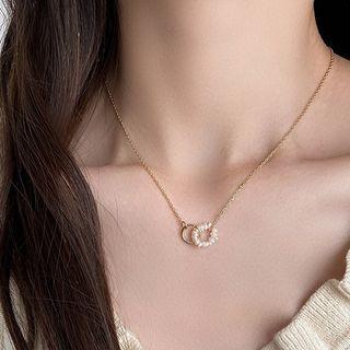 Faux Pearl Hoop Pendant Necklace Necklace - Gold - One Size