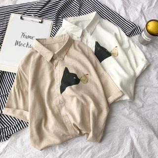 Cat Print Short Sleeve Shirt