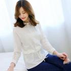 Perforated Trim Long Sleeve Blouse