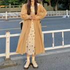 Long-sleeve Double-breasted Trench Jacket / Long-sleeve Floral Printed Peter Pan Collar Dress