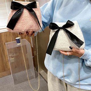 Faux Shearling Bow Bucket Bag