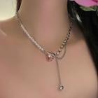 Heart Pendant Faux Pearl Necklace Necklace - Pink & Silver - One Size