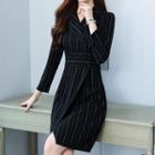 Long-sleeve Striped Collared Sheath Dress