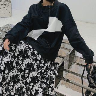 Zip-accent Two-tone Sweatshirt
