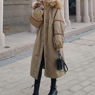 Contrast Trim Hooded Midi Padded Coat