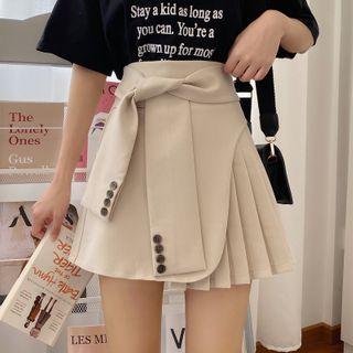 Tie-waist Pleated A-line Mini Skirt