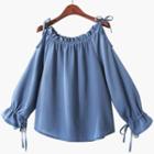 Drawstring-cuff Cold-shoulder Chiffon Blouse