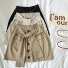 Plain Single-breasted Lace-up Cargo Skirt