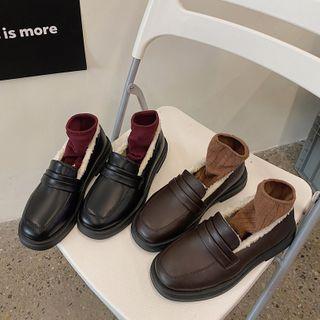 Block Heel Fluffy Trim Loafers