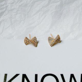 Rhinestone Bow Ear Stud 1 Pc - As Shown In Figure - One Size