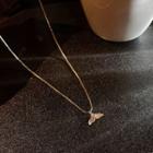 Whale Tail Rhinestone Pendant Necklace Gold - One Size